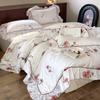 1 edredón francés de algodón de alto recuento de 100S de cuatro piezas con estampado romántico de rosas y volantes para cama de 1,8 m
