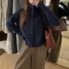 Jaqueta Cardigan Tricotada 2026 outono e inverno cor color block abotoada suéter casual gola alta top feminino estilo coreano falso duas peças