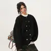 Cárdigan de punto holgado con diseño de nicho estilo coreano y decoración de botones, suéter de color liso con cuello redondo, chaqueta estilo Chanel para hombres y mujeres