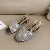 Tacones Altos de Moda de Verano con Pedrería plateados Ropa Exterior Sandalias de Diapositiva con Lentejuelas y Tacón Grueso