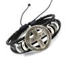 Pulsera de Cuero de Vaca de Múltiples Capas con Patrón de Pez y Cruz Hueca Vintage, Joyería de Pulsera Ajustable Deslizante Estilo Étnico para Hombres