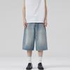 Ropa para Hombre Lktm # Estilo Coreano de Verano Jeans Lavados de Pierna Ancha Tres Cuartos para Hombres y Mujeres, Shorts Rectos Holgados que Adelgazan la Silueta