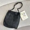 68196 Bolso de Hombro con Cordón de Cuadros Gris Oscuro Vintage, Bolso de Tela Artístico de Gran Capacidad, Bolso de Lona para Viajes Diarios