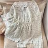 Pijama de Oso Azul para Mujer Algodón Verano Dibujos Animados Manga Corta Delgado Traje de Tres Piezas Estudiante Lindo Ropa para el Hogar Se Puede Usar Afuera