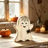 Bestseller transfronteiriço Decorações de bandeja de mesa de madeira de Halloween: decorações de vitrine para casa com fantasma, gato preto, abóbora, coruja