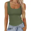 2026 Amazon Camiseta de Tirantes de Canalé Cuadrado sin Mangas Elástica Ajustada Básica para Mujer Top Estilo Chica Popular