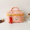 Bolsa de Maquiagem Portátil com Contraste de Cor e Xadrez Grande Capacidade Bolsa de Armazenamento de Cosméticos Bolsa Quadrada Pequena Bolsa de Higiene para Estudantes Estojo de Lápis