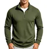 Sudadera jacquard de peso pesado a cuadros para hombre, cuello alto, media cremallera, top versátil de manga larga, estilo business casual.