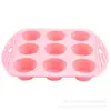 Molde de silicona transfronterizo 9 cavidades molde para magdalenas molde de silicona para pastelitos con asa molde pequeño para pastel molde de silicona para bricolaje