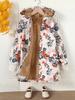 Chaqueta Artística Retro de Algodón y Lino para Niñas, Estampado de Hojas, Forro Polar, Con Capucha, Botones al Frente, Manga Larga, de Punto, para Otoño e Invierno
