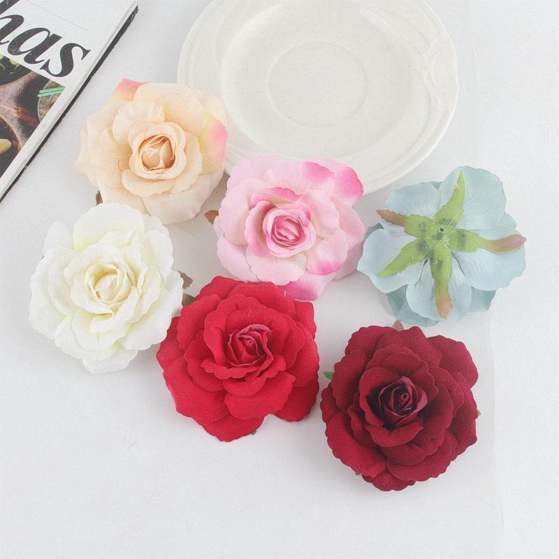 8cm 绒布非卷边包心玫瑰花发夹12