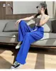 Conjunto feminino casual de verão leve com top de manga curta e gola redonda com letra C Qianqianye e calça pantalona