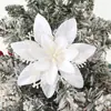 Flores Artificiales Decorativas Navideñas Transfronterizas, Flores de Pascua de Tela con Purpurina Plateada, Adornos para Árbol de Navidad, Accesorios de Decoración para Fiestas Navideñas