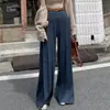 Pantalones Casuales de Pierna Ancha Rectos Sueltos de Tiro Alto con Pliegues, Diseño Sencillo de Nicho, Caída, Longitud al Suelo, Talla Actualizada