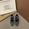 Zapatos Mary Jane de lana con punta cuadrada y escote bajo, forrados de felpa, cálidos y que aumentan la altura, versátiles para ir al trabajo, con adornos de pedrería y forro de algodón esponjoso, para mujer