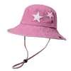 Sombrero de Pescador de Mezclilla Lavada con Estrella de Cinco Puntas para Mujer, Visera de Protección Solar de Verano, Estilo Campamento al Aire Libre para Parejas, Sombrero de Montañismo con Botón
