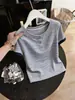 Camiseta de Manga Corta con Cuello Henley de Bloques de Color Rayados Estilo Coreano Retro para Mujer, Verano Casual Versátil, Cuello Redondo, Hombro Normal, Top Pequeño