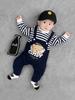 Macacão do bebê primavera e outono puro algodão romper falso duas peças 0-18 meses bebê manga comprida romper dos desenhos animados urso falso suspender