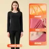 Ropa Interior Térmica para Mujer Set Grueso de Felpa Invierno Tops y Pantalones Térmicos Cuello Redondo Base Suéter de Algodón Pijama para Mujer