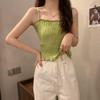 Top Corto Estilo Dulce y Picante Base Blanca Chaleco con Tirante Pequeño en el Borde de la Oreja para Diseño Interior de Mujer Estilo Coreano Ropa Exterior de Verano