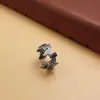 Anillo Abierto de Plata de Ley s925 Patrón de Hierba Tang Teñida Elemento de Tendencia Nacional para Mujer Estilo Frío ins Anillo Simple de Nicho