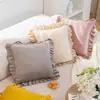Almofada de babados com enchimento, bestseller transfronteiriço, almofada de sofá de veludo, almofada decorativa de cabeceira para sala de estar, removível e lavável