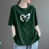 Camiseta de Algodão Puro de Manga Curta, Nova para o Verão 2026, Tamanho Grande, Gola Redonda, Estampa de Coração, Top Casual Tendência Slim