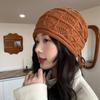 Chapéu de lã da moda estilo coreano de inverno, chapéu simples e enrolado, chapéu de lã tricotado estilo ocidental feminino, chapéu com cordão da moda