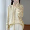 Outono/Inverno Novo 100% Lã Fita Flor 3D Estilo Doce Top Estilo Coreano Vazado Fino Manga Longa Tricô Feminino