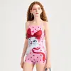 Traje de baño de una sola capa para carreras de mujeres, impresionante traje de baño entero de dibujos animados de Marie Cat con piernas planas, traje de baño conservador profesional para entrenamiento deportivo de carreras