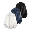 Camisa de manga comprida listrada escura, de corte solto, para homens e mulheres, adequada para primavera e outono, casual, com caimento relaxado e estiloso, e um visual sofisticado.