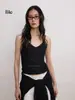 Camisola de punto hueca con escote en V y brillo fino de Bie para mujer, adecuada para usar como prenda exterior, sin espalda, top corto sin mangas para superponer