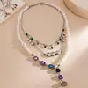 Collar de Perlas con Cuentas de Diamante de Zirconia Transfronterizo Europeo y Americano Cadena de Clavícula de Lujo Ligero y Sentido de Gama Alta Accesorios de Collar Exquisitos Versátiles Venta al por Mayor