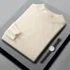 Nuevo suéter de lana 100% para hombre para otoño e invierno, cuello semi alto, corte holgado, engrosado, cálido, casual, camiseta base de punto jacquard
