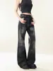 Jeans de Pierna Ancha Plisados con Estampado de Rayos Lavados Estilo Retro Americano para Hombres y Mujeres, Pantalones Rectos Ajustados Vintage Cleanfit