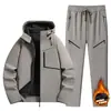 Chaqueta Gruesa Cálida con Forro Polar para Hombre Otoño e Invierno, Chaqueta de Capa Base Suave con Capucha Holgada, Traje de Pareja en Stock