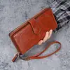 Billetera de Cuero Encerado de Moda Nueva para Mujer de Gran Capacidad Larga Pinza para Billetes Grande para Mujer Billetera Multicapa Hueca