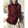 Camiseta de Manga Larga con Cuello Medio Derong para Mujer 2025 Otoño e Invierno Nueva Gruesa Holgada Talla Grande Camiseta Interior para Vestir