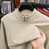 Nuevo suéter de lana de cuello medio alto para hombre, con media cremallera, color liso, cálido tejido de punto, camiseta base agradable para la piel