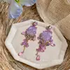 Brincos de pino de prata com franjas florais cravejadas de diamantes, luxo leve, moda de alta qualidade, brincos simples, design de nicho, acessórios de ouvido requintados