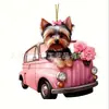 Colgante de Regalo Transfronterizo para el Nuevo Día de San Valentín Perro Rosa Amor Colgante Espejo Retrovisor del Coche Decoración Regalo de San Valentín