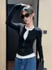 Camisa base de manga larga tipo dos piezas en bloque de color para mujer, nuevo estilo primavera y otoño, diseño de media cremallera, corte ajustado, top que ciñe la cintura, camiseta interior