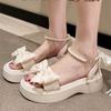 Sandalias de lazo para mujer, novedad de verano 2023, estilo hada de una sola tira, suela gruesa, con perlas, punta abierta, zapatos romanos para mujer