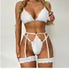 Atacado Transfronteiriço 2024 Novo Artesanato Complexo Renda Cruzada Costura Conjunto de Lingerie Sexy Feminino Preto