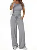 Novo Produto Europeu e Americano da Amazon 2026: Conjunto Casual de Cor Sólida com Manga Longa, Top e Calça Wide Leg de Cintura Alta, Roupa Esportiva