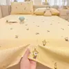 Lençol de Cama de Tecido Grosso Acolchoado de Algodão Desenho Animado Peça Única para Todas as Estações, Conjunto de Três Peças de Fronha e Capa de Edredom 100% Algodão para Dormitório Estudantil