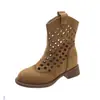 Botines retro de tacón bajo estilo francés, nuevas botas versátiles caladas de moda verano 2026, elegantes y antideslizantes de tacón alto