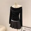 Nuevo Estilo Suéter de Punto Rojo de Manga Larga de Dos Piezas 2025 Ajustado Camiseta Base de Otoño