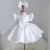 Novo Vestido de Primeira Festa de Aniversário para Meninas Saia Bufante Luxuoso Cetim Vestido Princesa Mangas Bufantes Laço Vestido de Festa