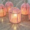 Nova gaiola de pássaro de vime rosa abajur pendente cordão de luzes LED jardim exterior atmosfera de feriado de primavera e verão decoração